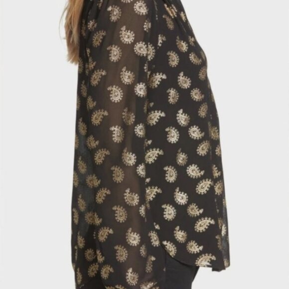 ✨ Michael Michael Kors Black Gold Paisley Sheer Blouse – Size S - Picture 3 of 11
